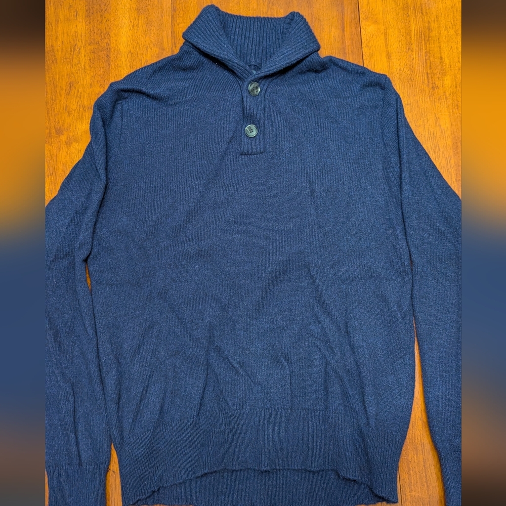 J. Crew Men's Navy Lambs Wool Sweater with Button Collar